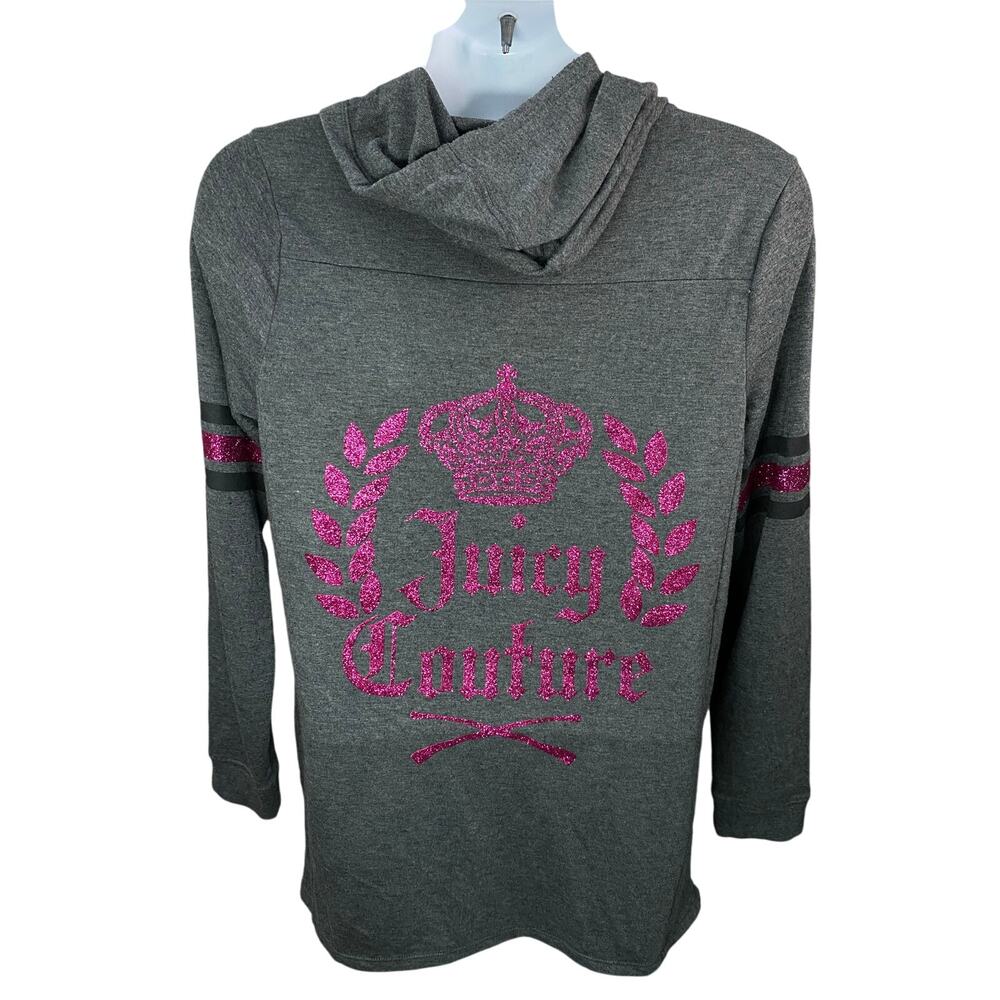 Juicy Couture Zip Hoodie Size Large Dark Gray Pink Glitter Crown Logo Y2K Style